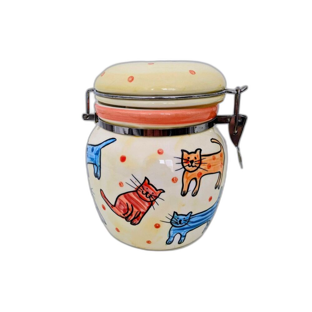 Vintage Danica Here Kitty Treat Jar Yellow Ceramic